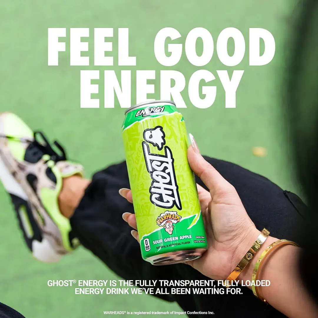 GHOST ENERGY WARHEADS Sour Green Apple- Sugar Free Energy Drink - 12-Pack, 16oz Cans - Image 4