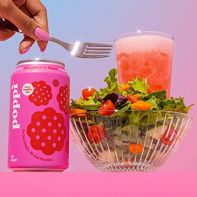 POPPI Sparkling Prebiotic Raspberry Rose Soda  made with Apple Cider Vinegar, Seltzer Water & Fruit Juice,  12oz (12 Pack) - Image 3