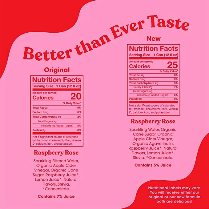 POPPI Sparkling Prebiotic Raspberry Rose Soda  made with Apple Cider Vinegar, Seltzer Water & Fruit Juice,  12oz (12 Pack) - Image 5